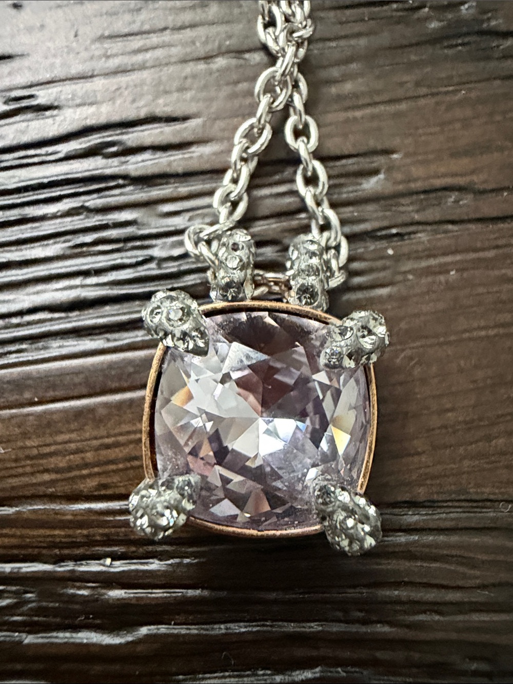 Silver Necklace with Purple Cushion-Cut Pendant